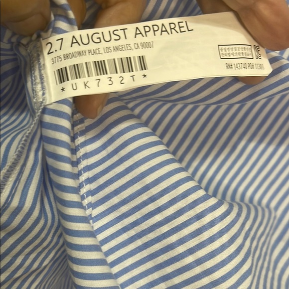 English Factory Blue & White Puff Sleeve Blouse with Lace Size S PTP 19” EUC - Picture 6 of 7